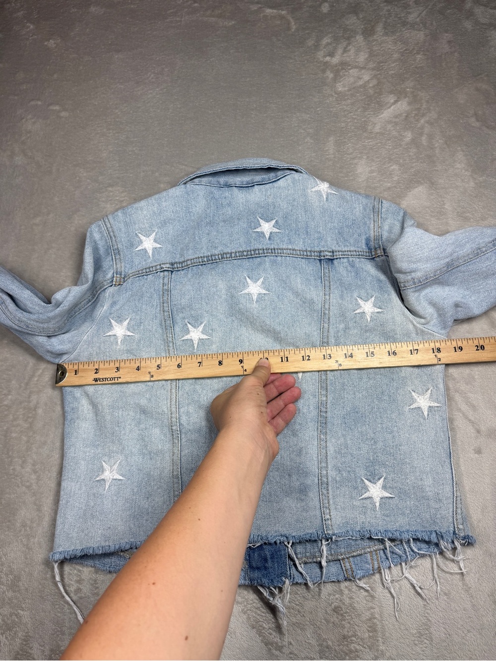 Pistola Brando Embroidered Star Distressed Cut Off Denim Blue Jean Jacket Small - Picture 9 of 15